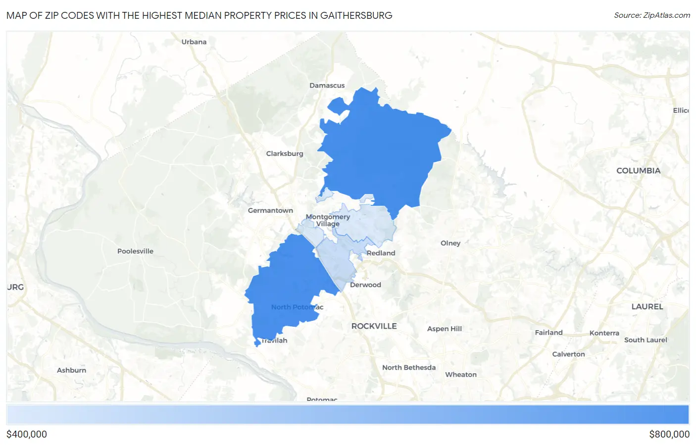 Zip Codes with the Highest Median Property Prices in Gaithersburg Map