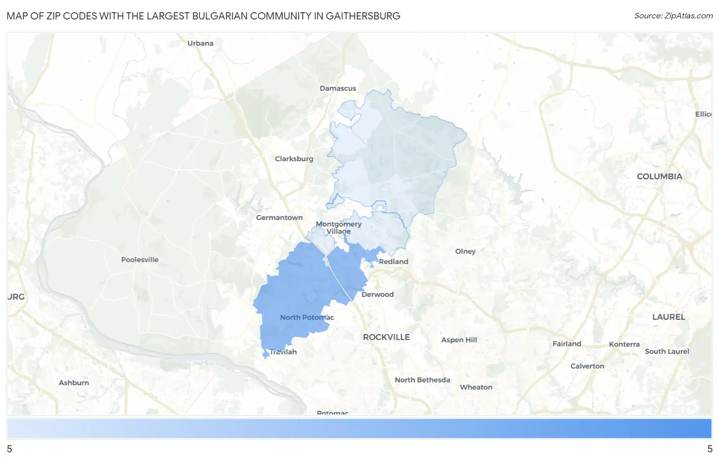 Zip Codes with the Largest Bulgarian Community in Gaithersburg Map