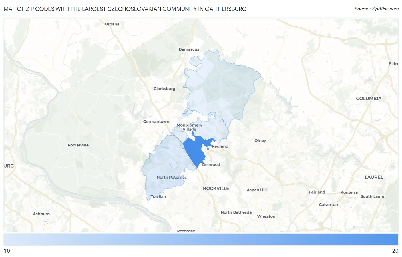 Zip Codes with the Largest Czechoslovakian Community in Gaithersburg Map
