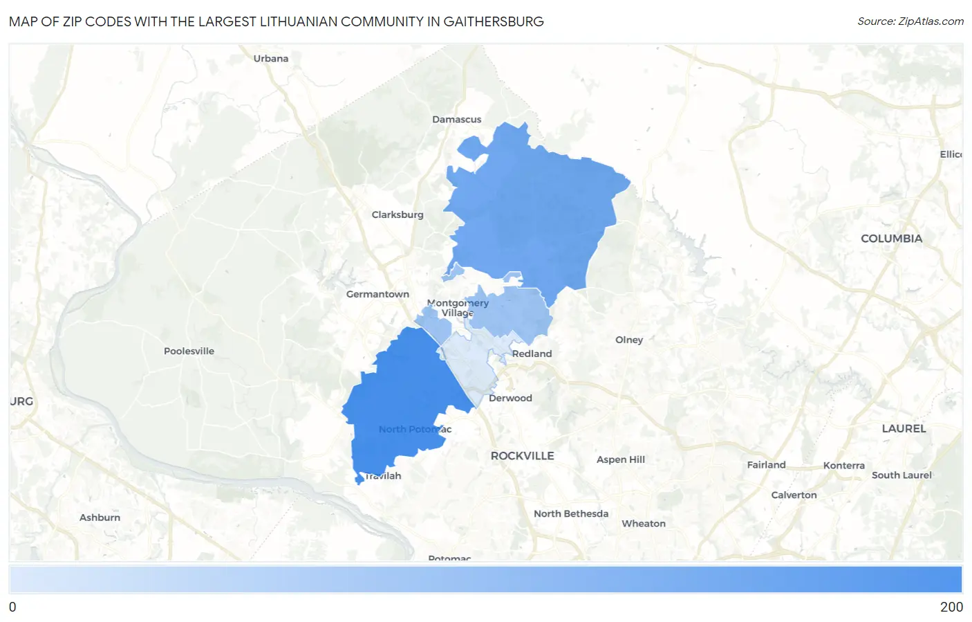 Zip Codes with the Largest Lithuanian Community in Gaithersburg Map