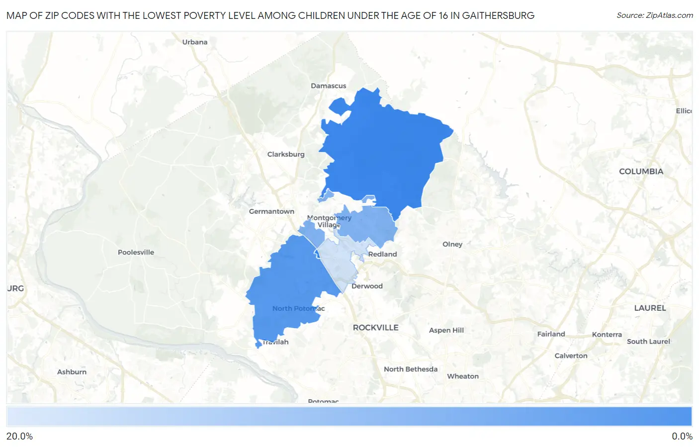 Zip Codes with the Lowest Poverty Level Among Children Under the Age of 16 in Gaithersburg Map