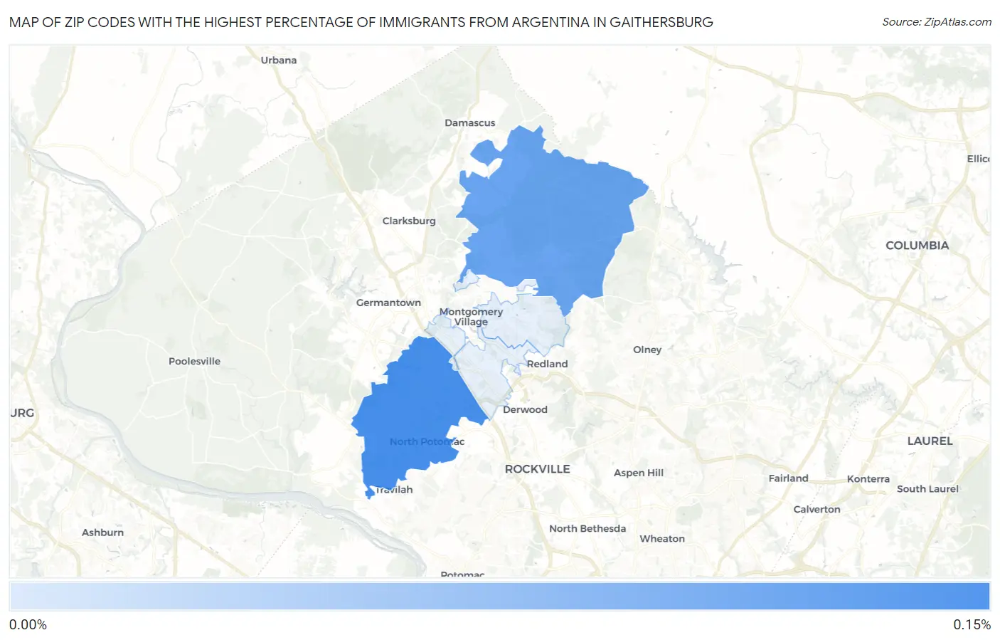 Zip Codes with the Highest Percentage of Immigrants from Argentina in Gaithersburg Map