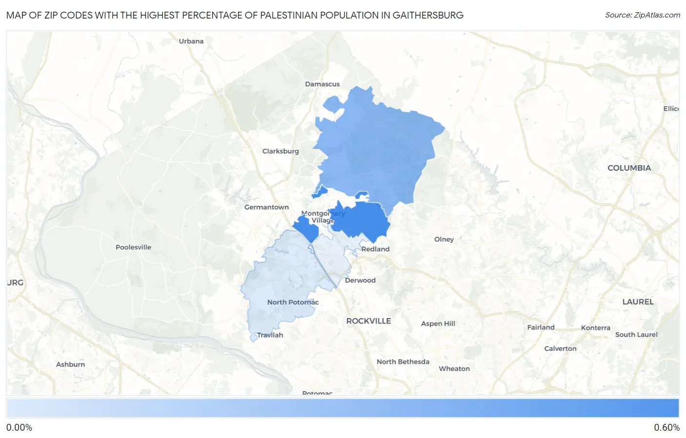 Zip Codes with the Highest Percentage of Palestinian Population in Gaithersburg Map