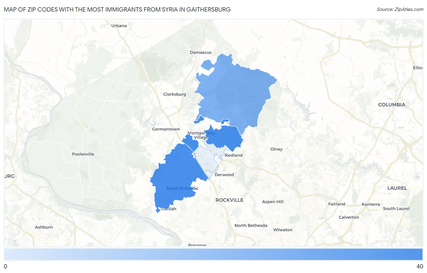 Zip Codes with the Most Immigrants from Syria in Gaithersburg Map