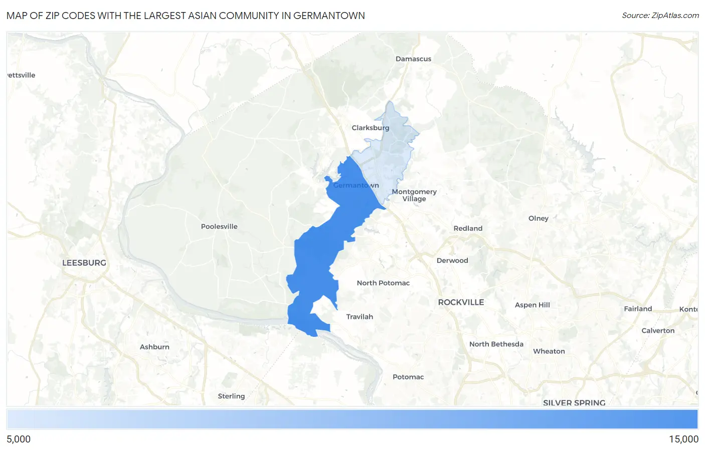 Zip Codes with the Largest Asian Community in Germantown Map