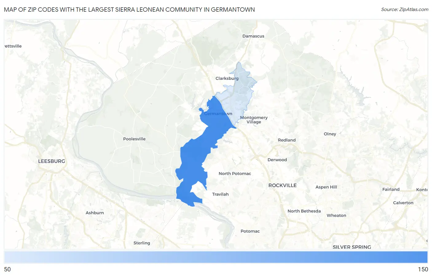 Zip Codes with the Largest Sierra Leonean Community in Germantown Map