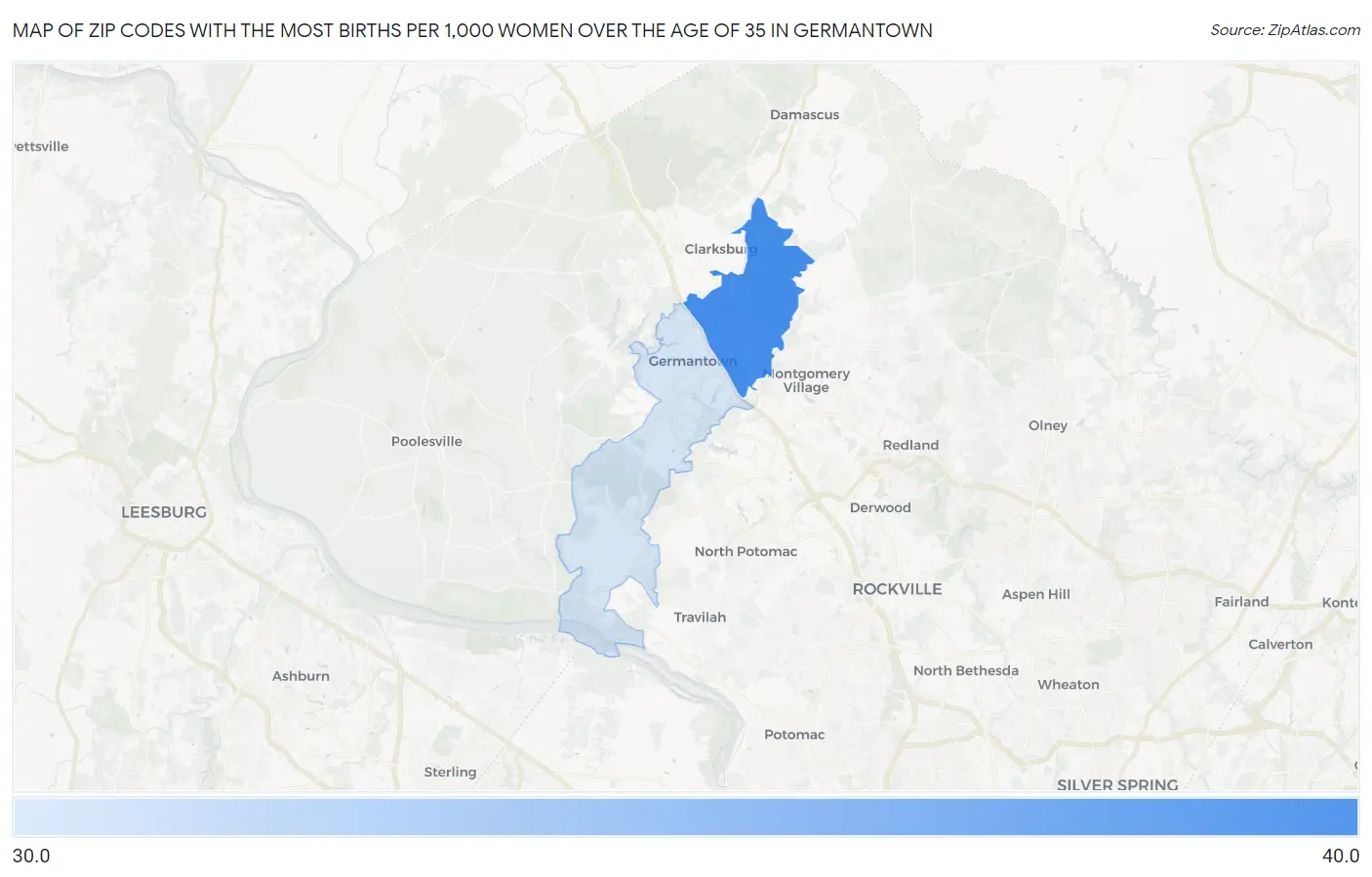 Zip Codes with the Most Births per 1,000 Women Over the Age of 35 in Germantown Map