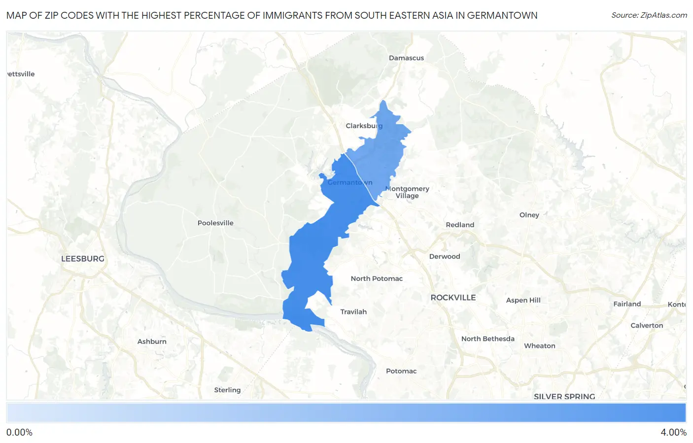 Zip Codes with the Highest Percentage of Immigrants from South Eastern Asia in Germantown Map