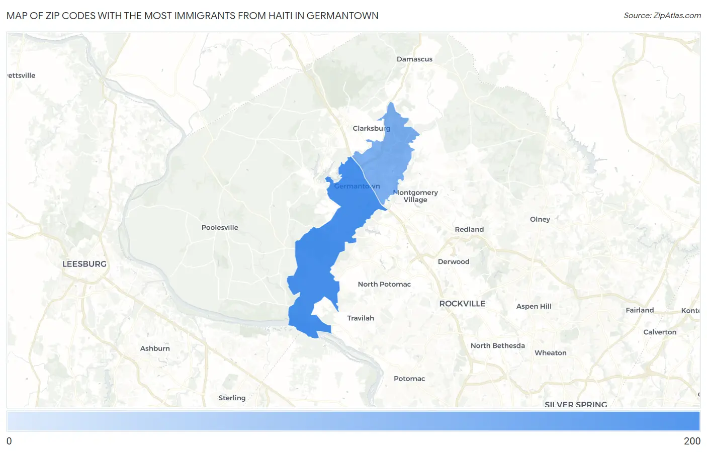 Zip Codes with the Most Immigrants from Haiti in Germantown Map