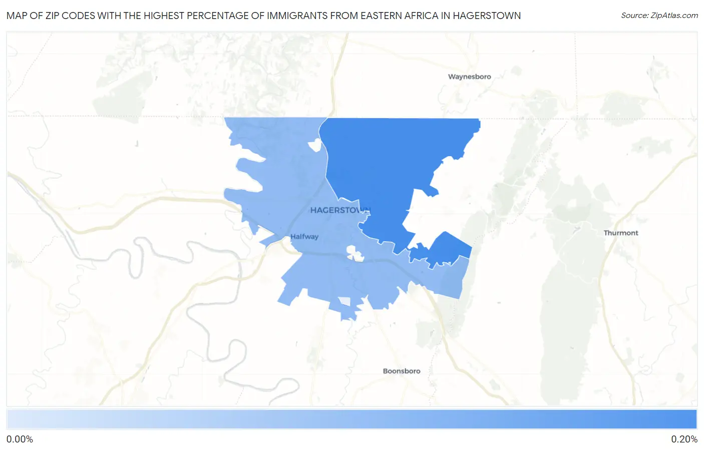 Zip Codes with the Highest Percentage of Immigrants from Eastern Africa in Hagerstown Map