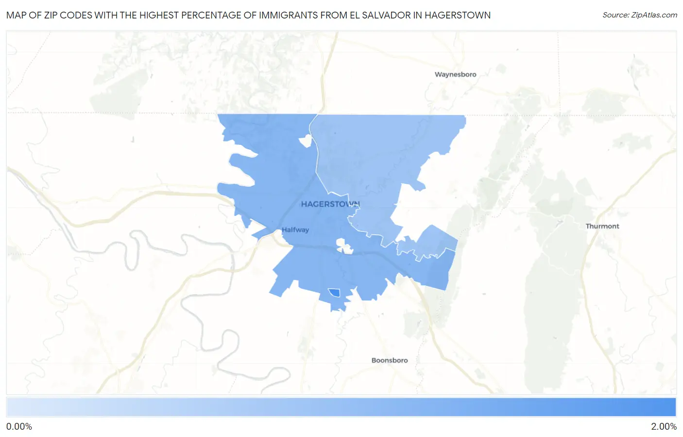 Zip Codes with the Highest Percentage of Immigrants from El Salvador in Hagerstown Map