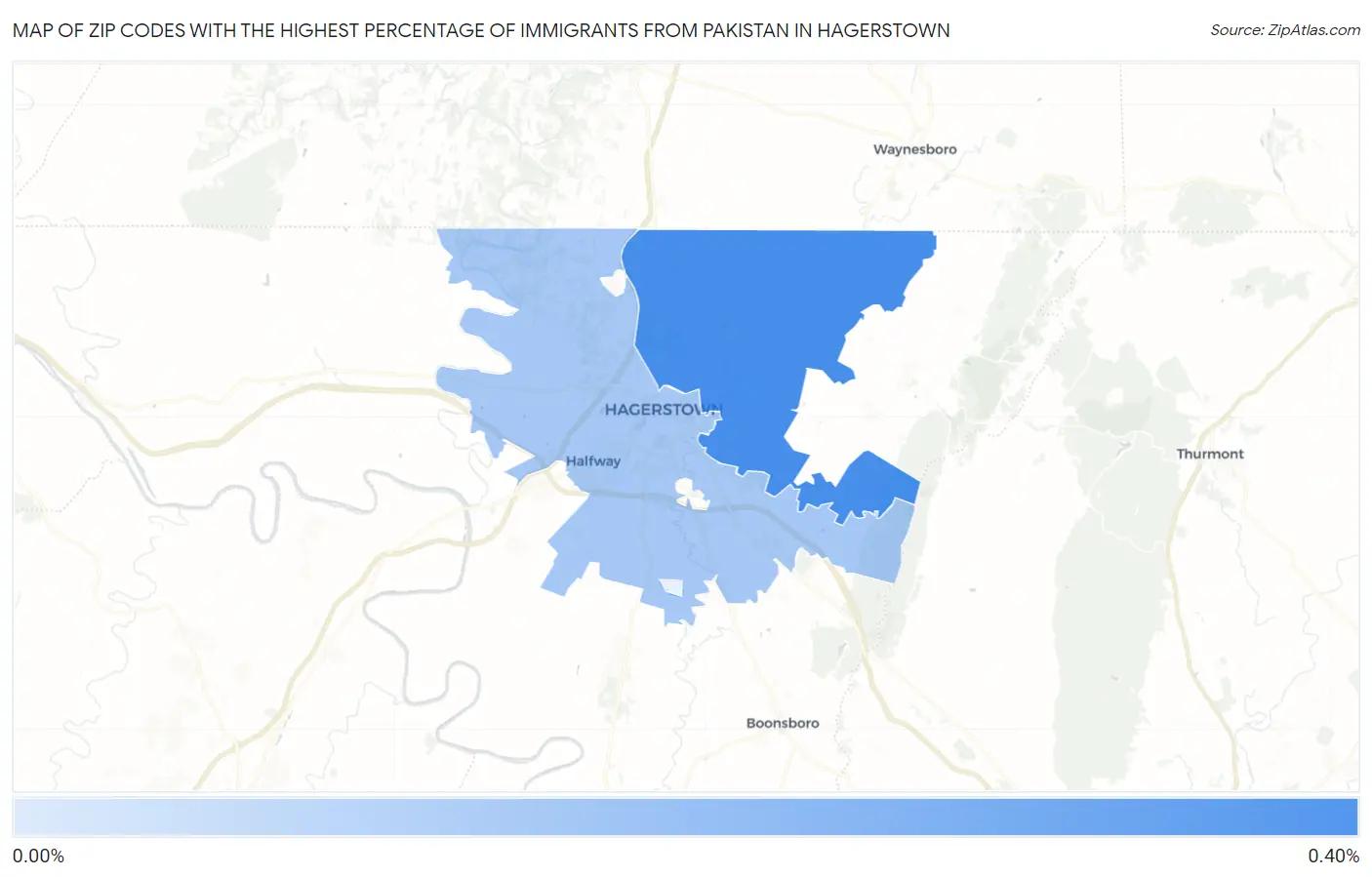 Zip Codes with the Highest Percentage of Immigrants from Pakistan in Hagerstown Map
