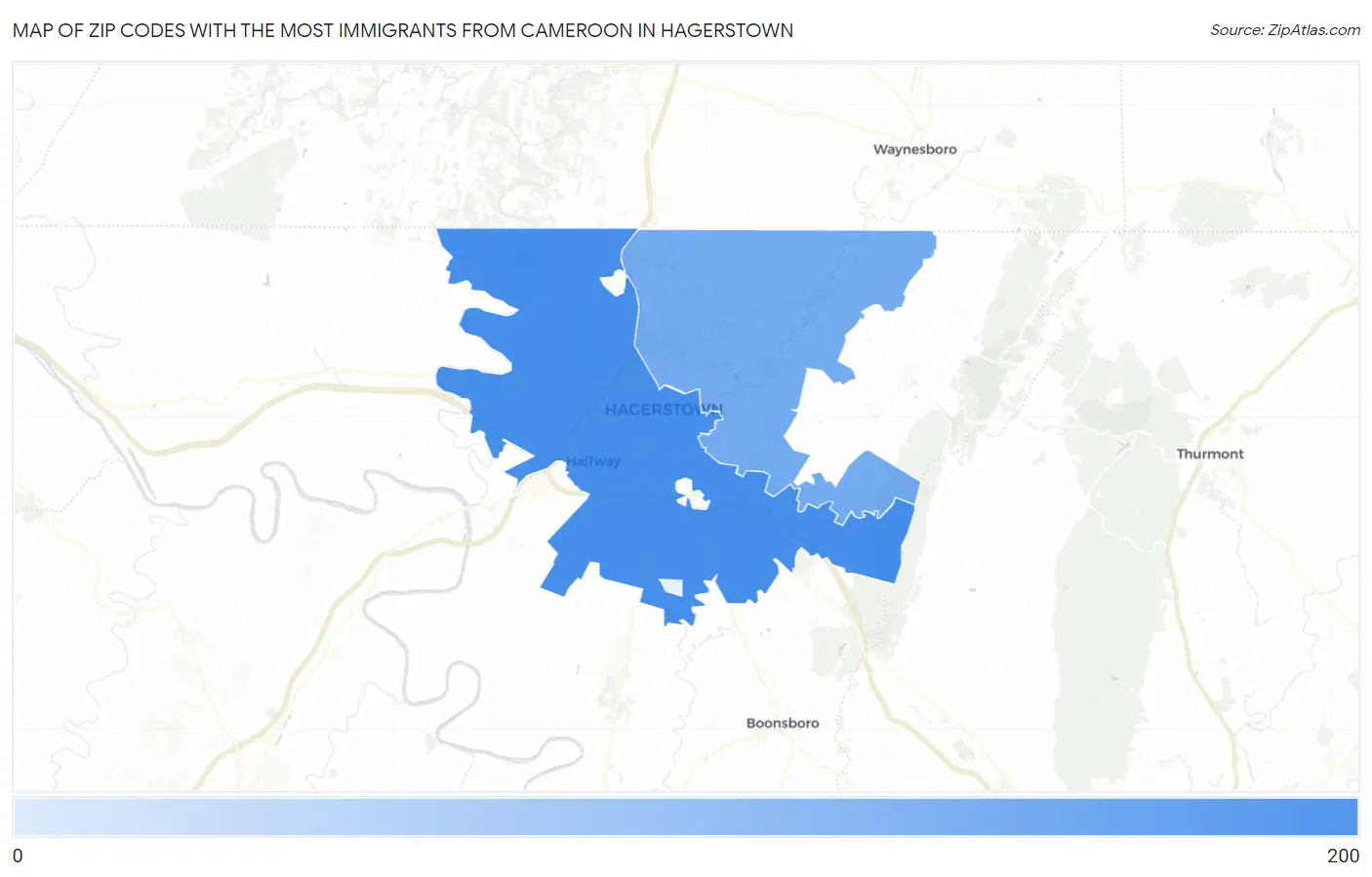 Zip Codes with the Most Immigrants from Cameroon in Hagerstown Map