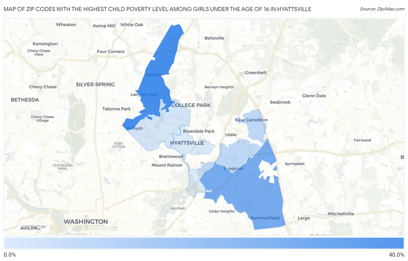 Zip Codes with the Highest Child Poverty Level Among Girls Under the Age of 16 in Hyattsville Map