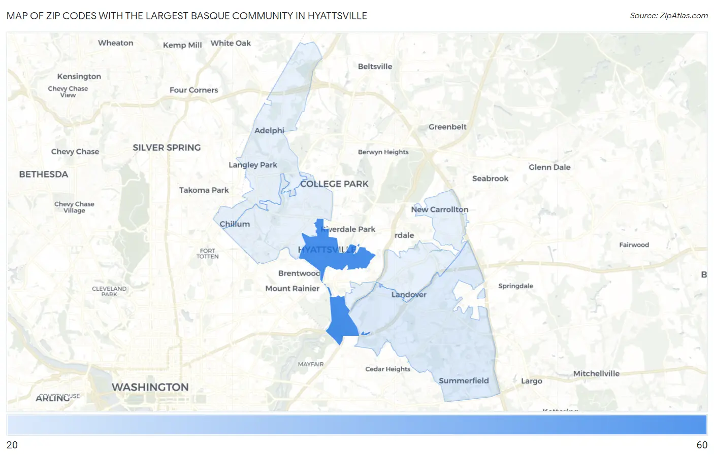 Zip Codes with the Largest Basque Community in Hyattsville Map