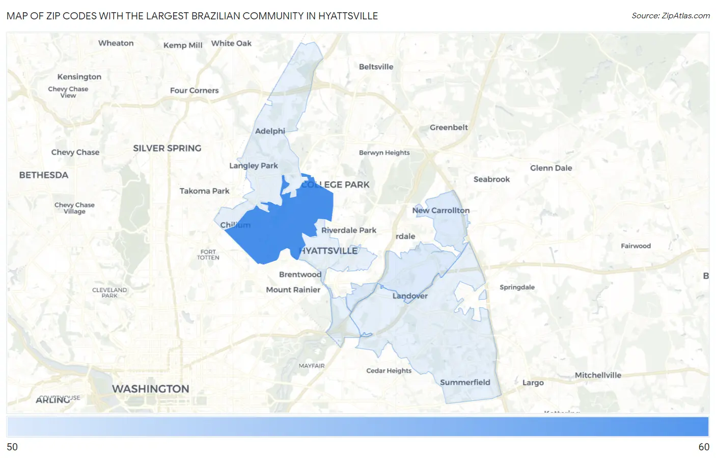 Zip Codes with the Largest Brazilian Community in Hyattsville Map