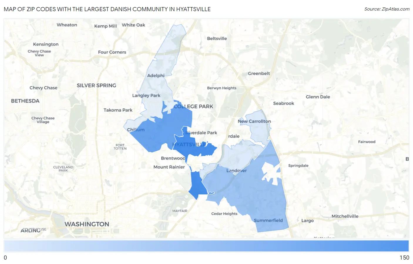 Zip Codes with the Largest Danish Community in Hyattsville Map