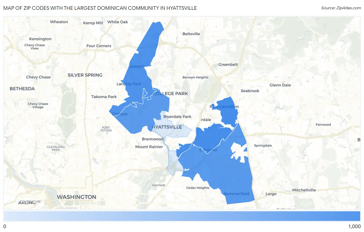 Zip Codes with the Largest Dominican Community in Hyattsville Map
