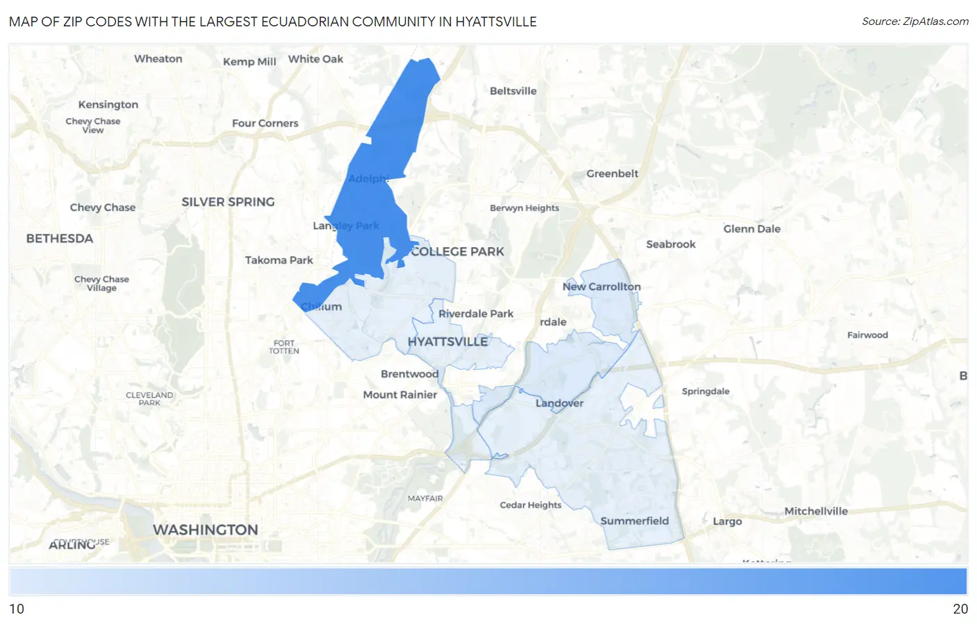 Zip Codes with the Largest Ecuadorian Community in Hyattsville Map