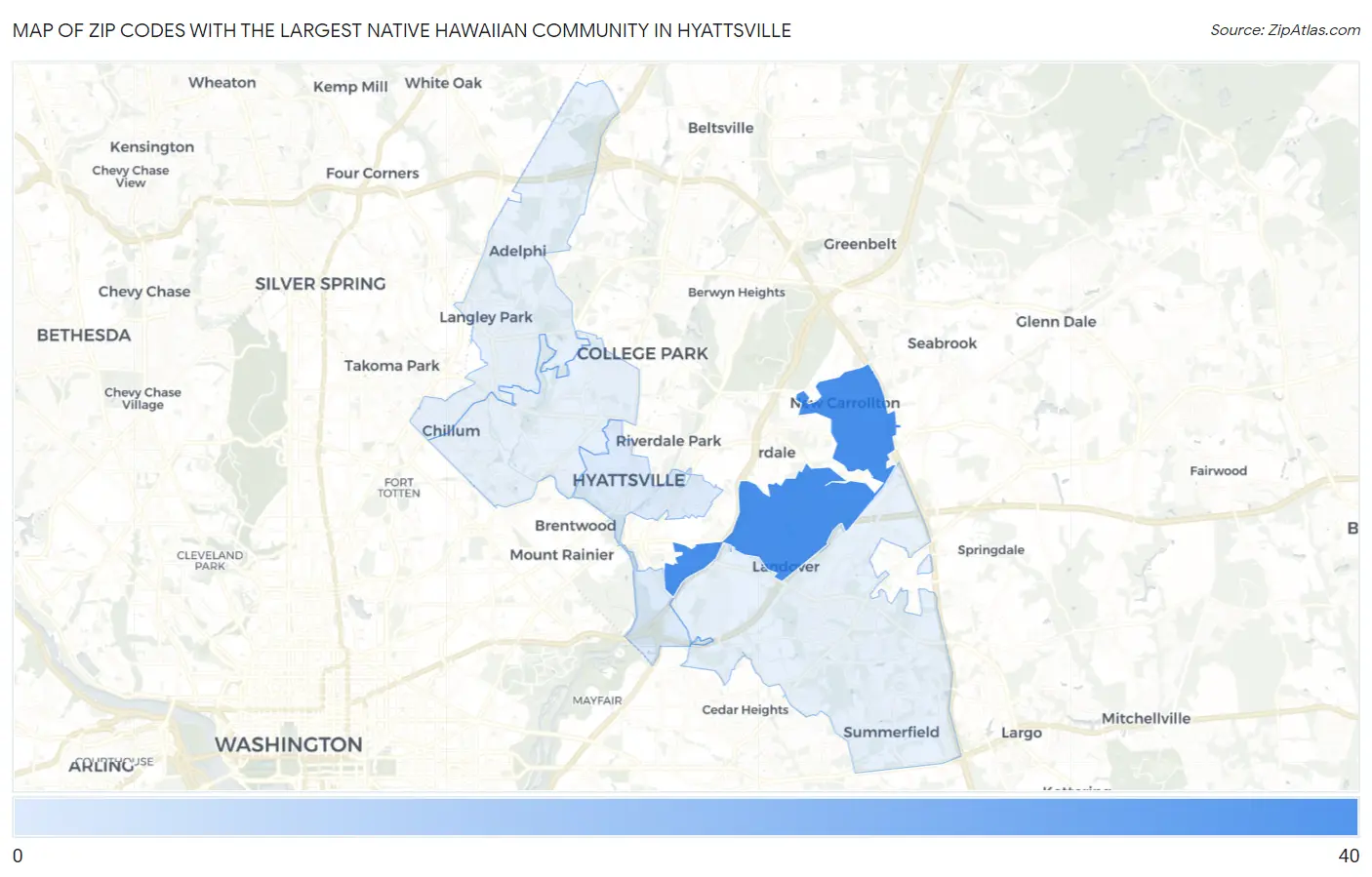 Zip Codes with the Largest Native Hawaiian Community in Hyattsville Map