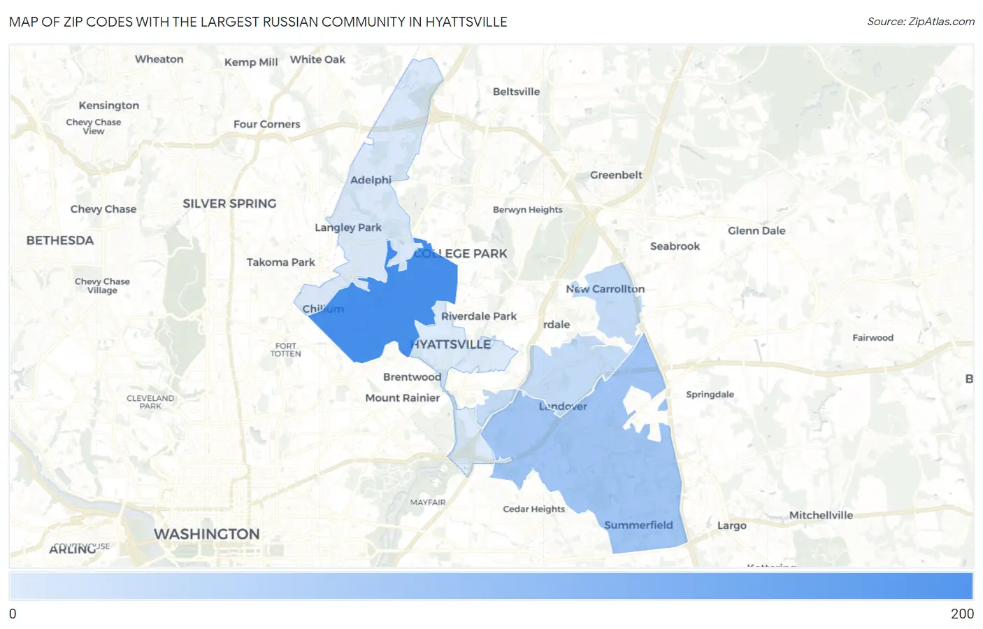 Zip Codes with the Largest Russian Community in Hyattsville Map