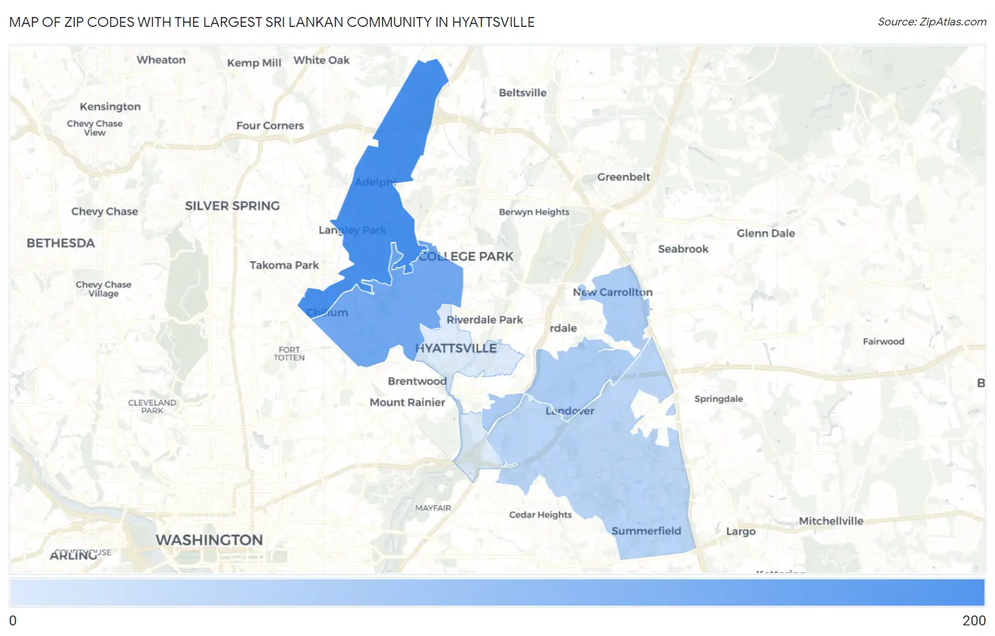 Zip Codes with the Largest Sri Lankan Community in Hyattsville Map