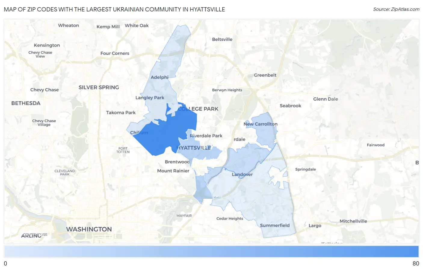 Zip Codes with the Largest Ukrainian Community in Hyattsville Map