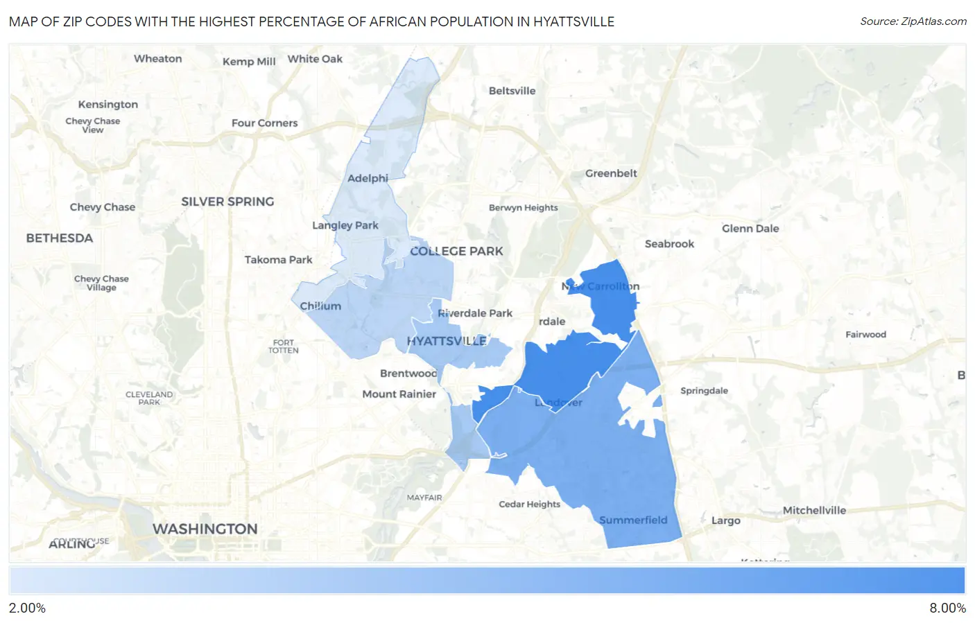 Zip Codes with the Highest Percentage of African Population in Hyattsville Map