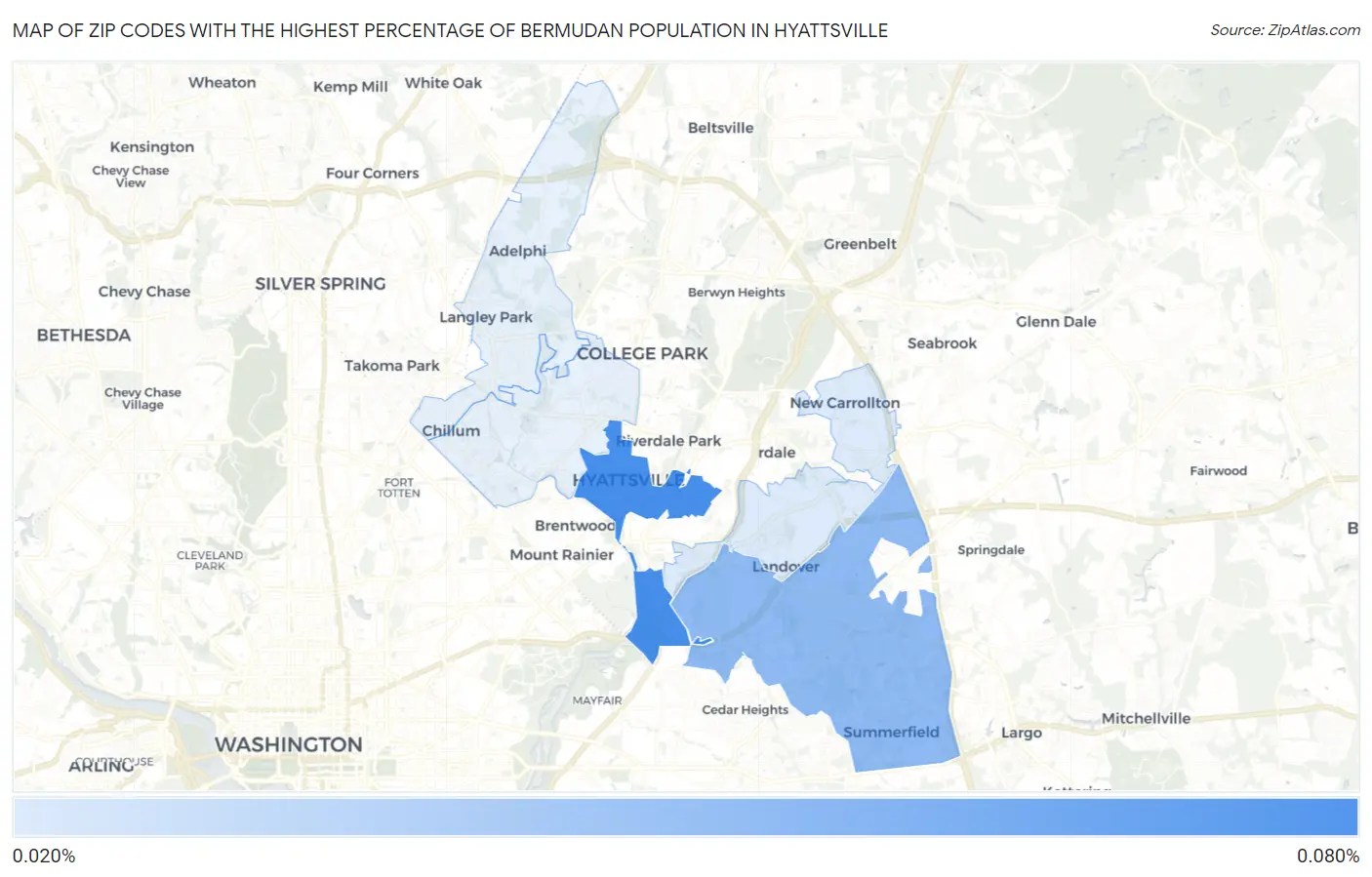 Zip Codes with the Highest Percentage of Bermudan Population in Hyattsville Map