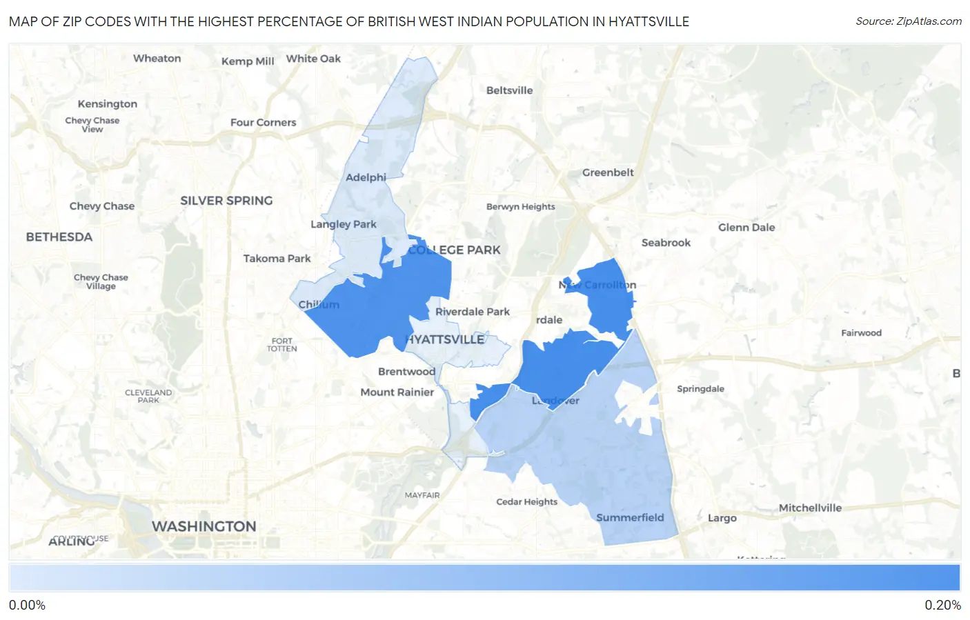 Zip Codes with the Highest Percentage of British West Indian Population in Hyattsville Map