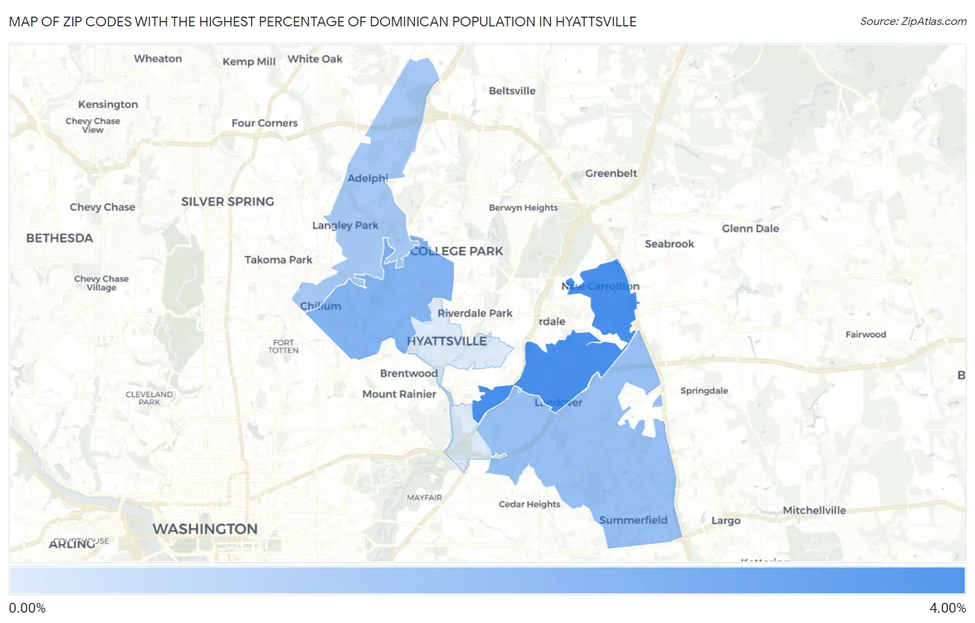 Zip Codes with the Highest Percentage of Dominican Population in Hyattsville Map