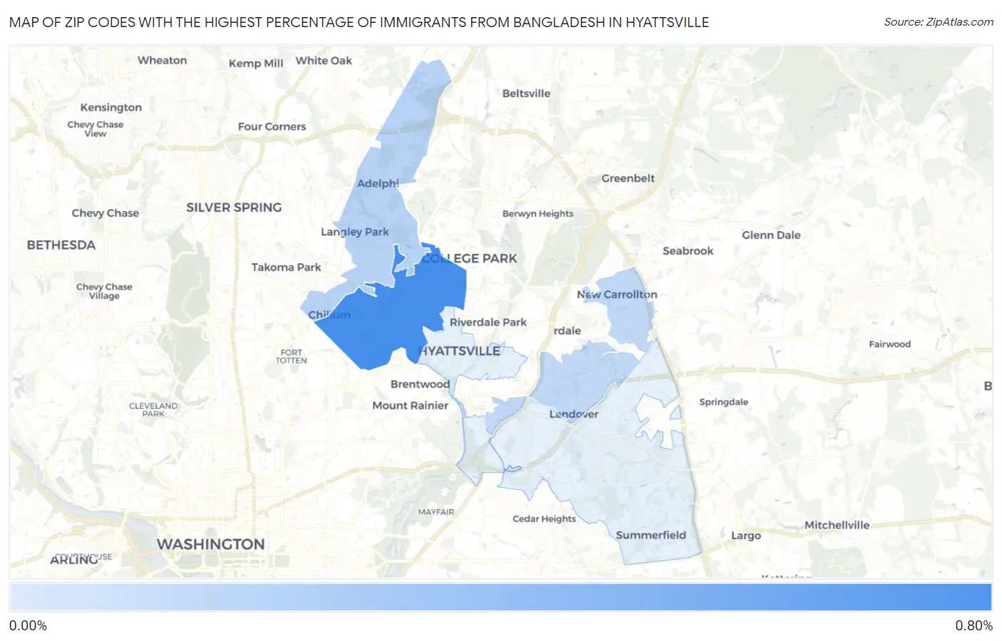 Zip Codes with the Highest Percentage of Immigrants from Bangladesh in Hyattsville Map
