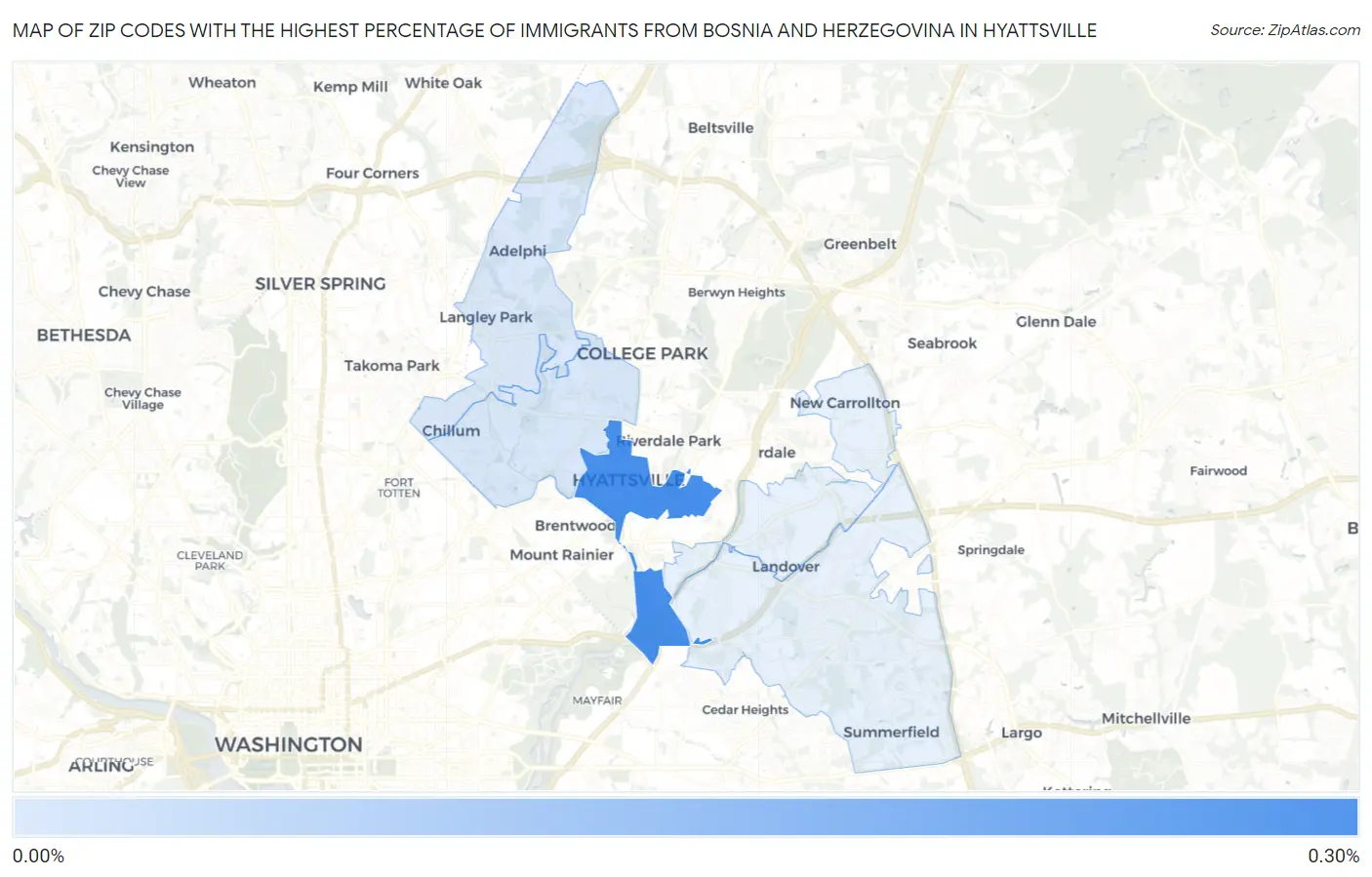 Zip Codes with the Highest Percentage of Immigrants from Bosnia and Herzegovina in Hyattsville Map