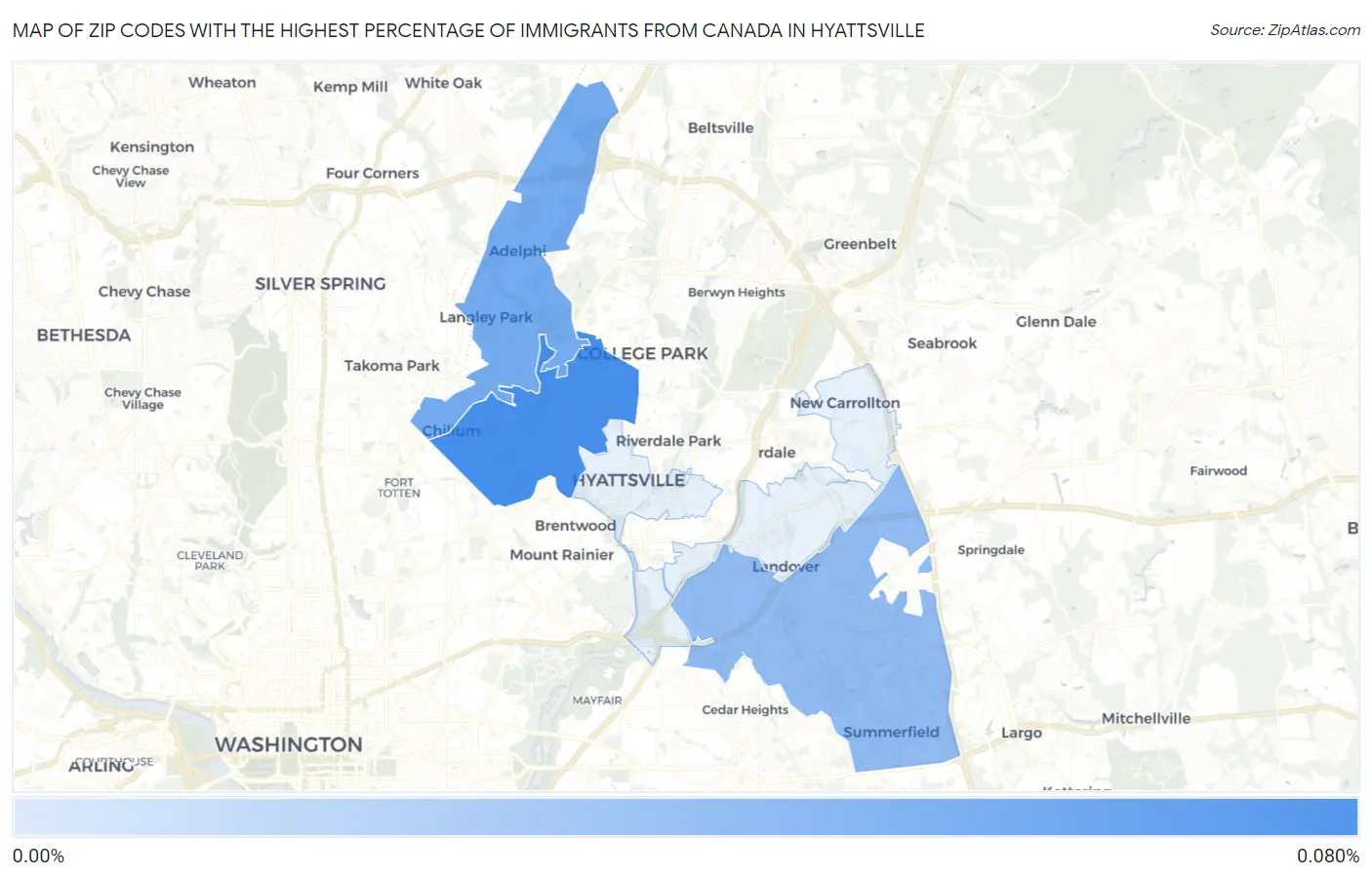 Zip Codes with the Highest Percentage of Immigrants from Canada in Hyattsville Map