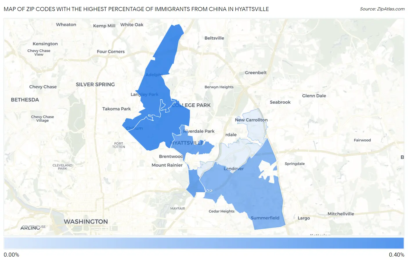 Zip Codes with the Highest Percentage of Immigrants from China in Hyattsville Map