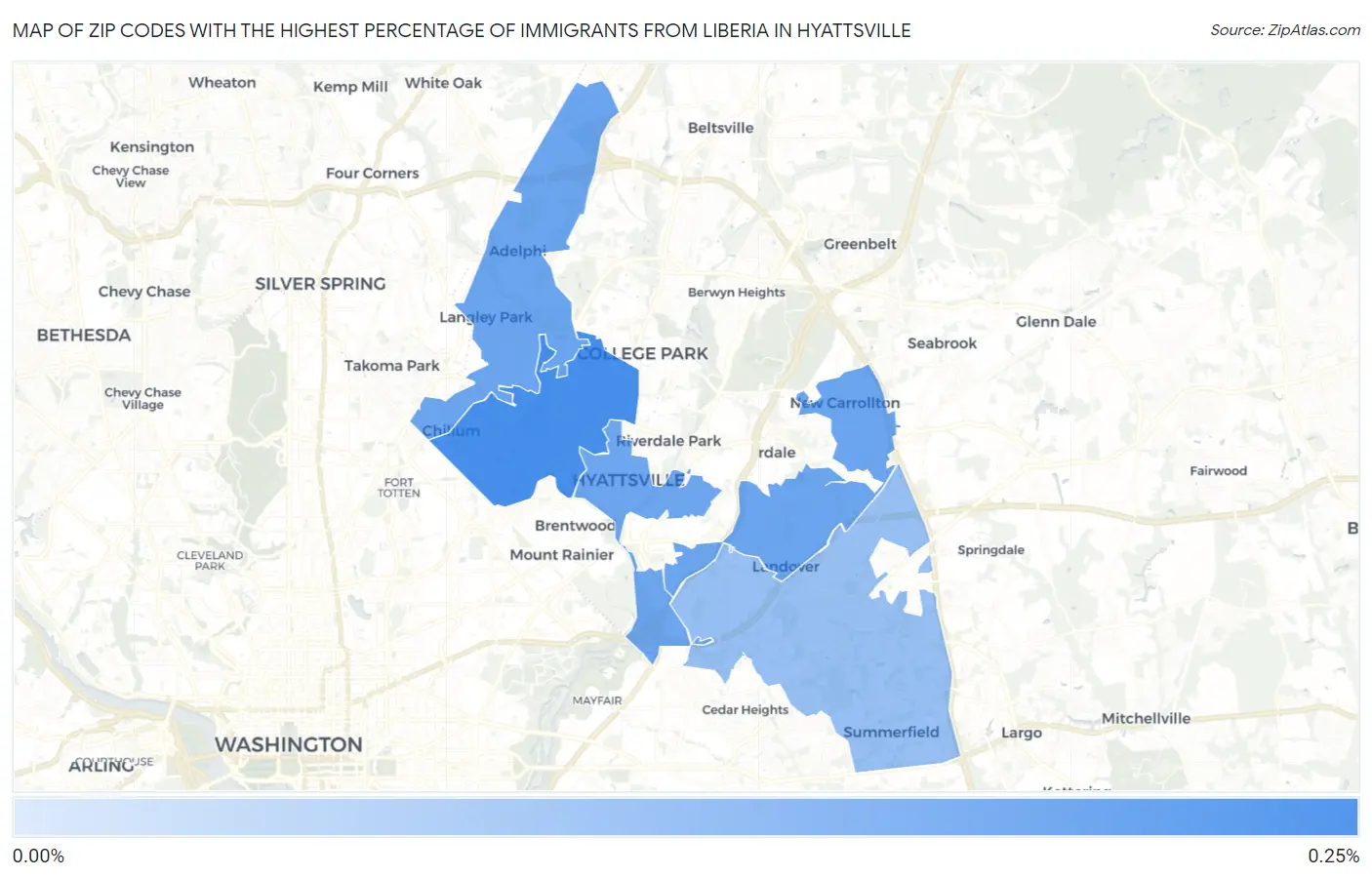 Zip Codes with the Highest Percentage of Immigrants from Liberia in Hyattsville Map