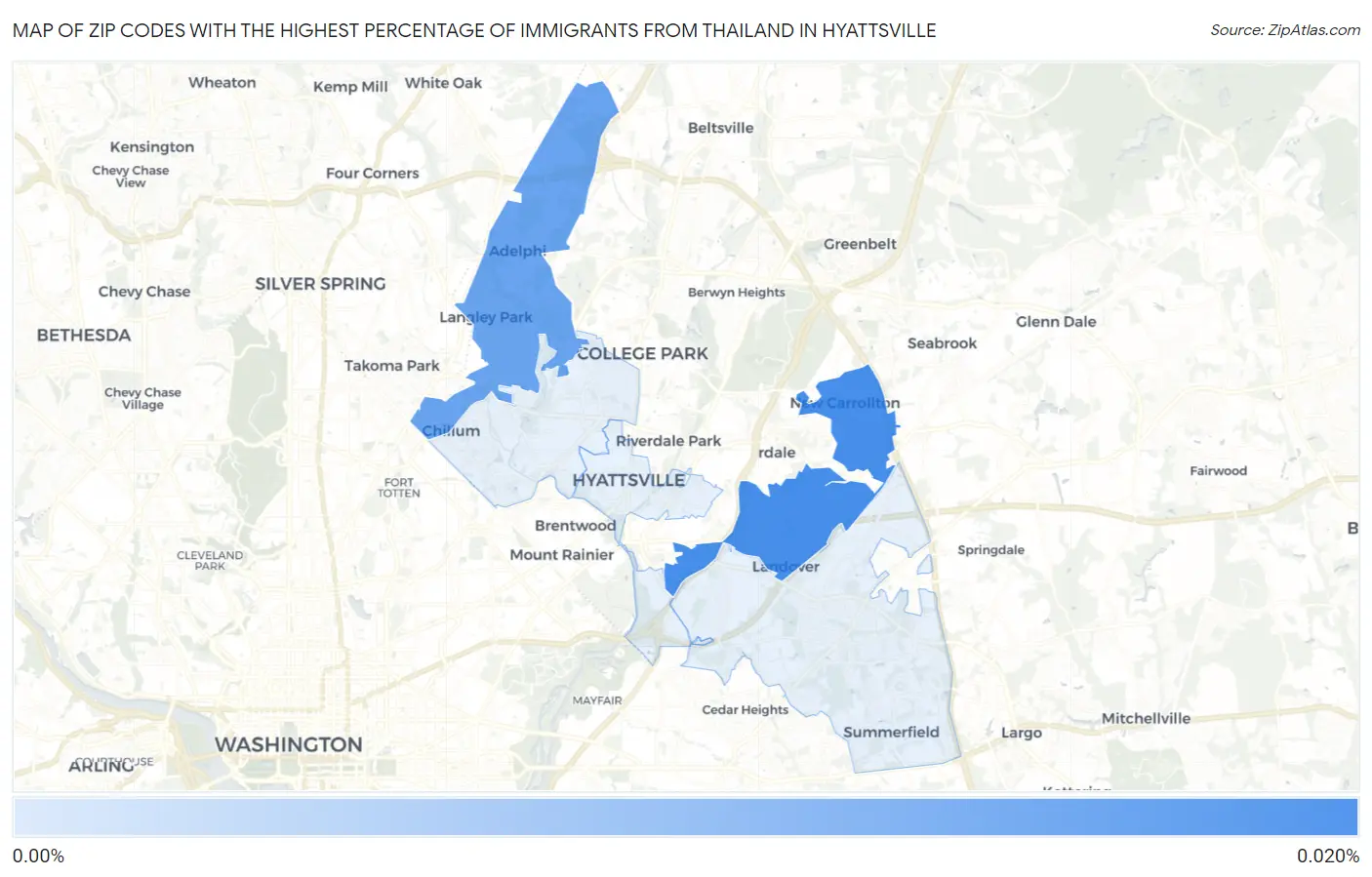Zip Codes with the Highest Percentage of Immigrants from Thailand in Hyattsville Map