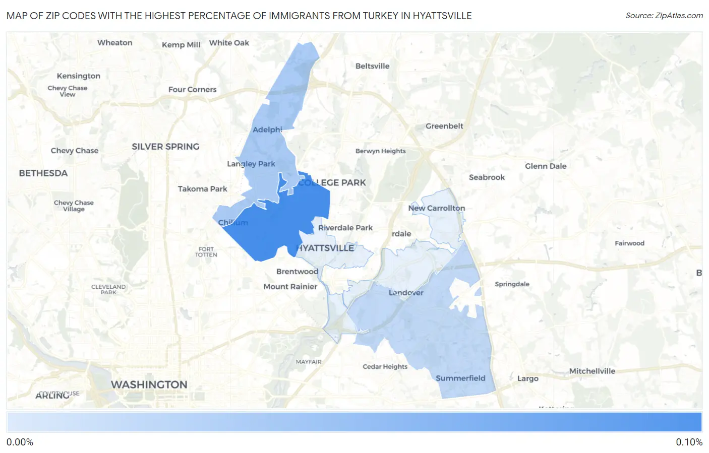 Zip Codes with the Highest Percentage of Immigrants from Turkey in Hyattsville Map
