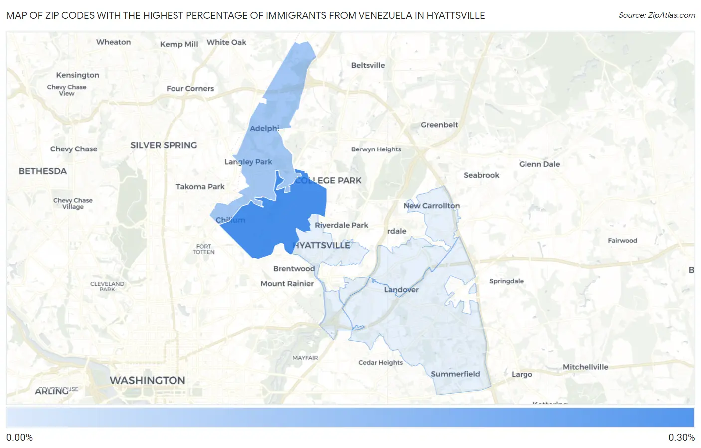 Zip Codes with the Highest Percentage of Immigrants from Venezuela in Hyattsville Map