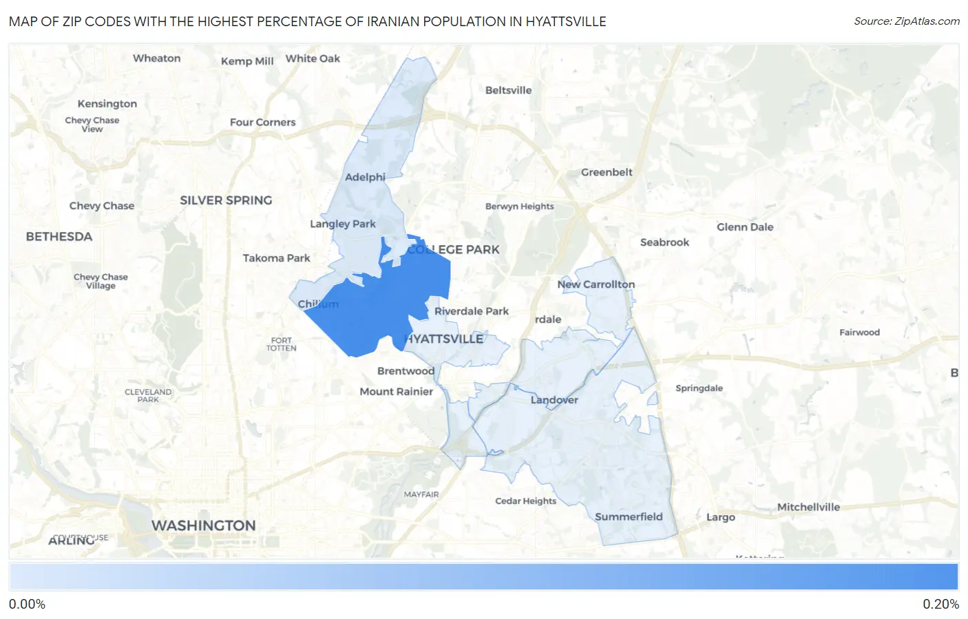 Zip Codes with the Highest Percentage of Iranian Population in Hyattsville Map