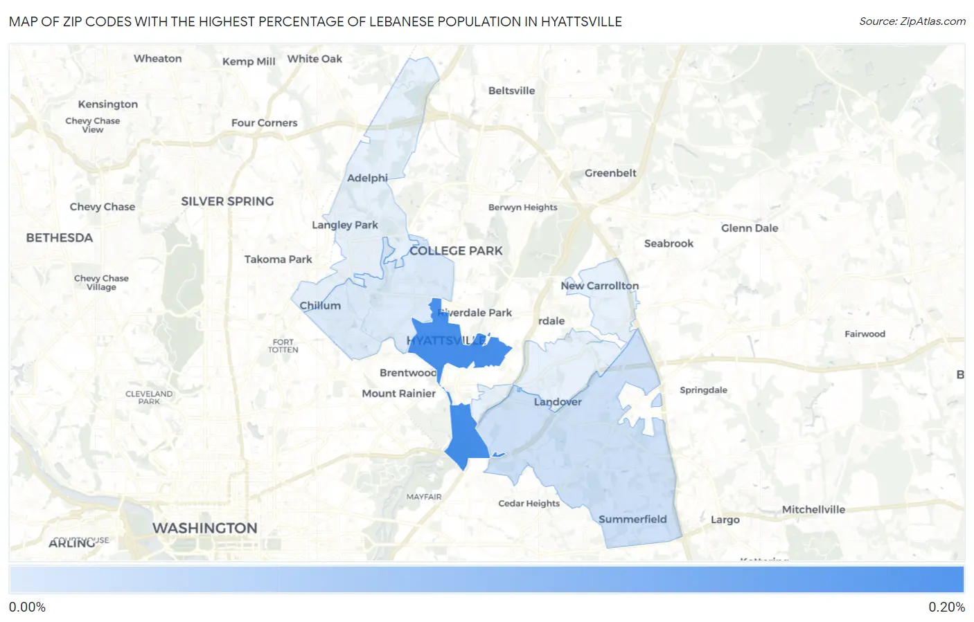 Zip Codes with the Highest Percentage of Lebanese Population in Hyattsville Map