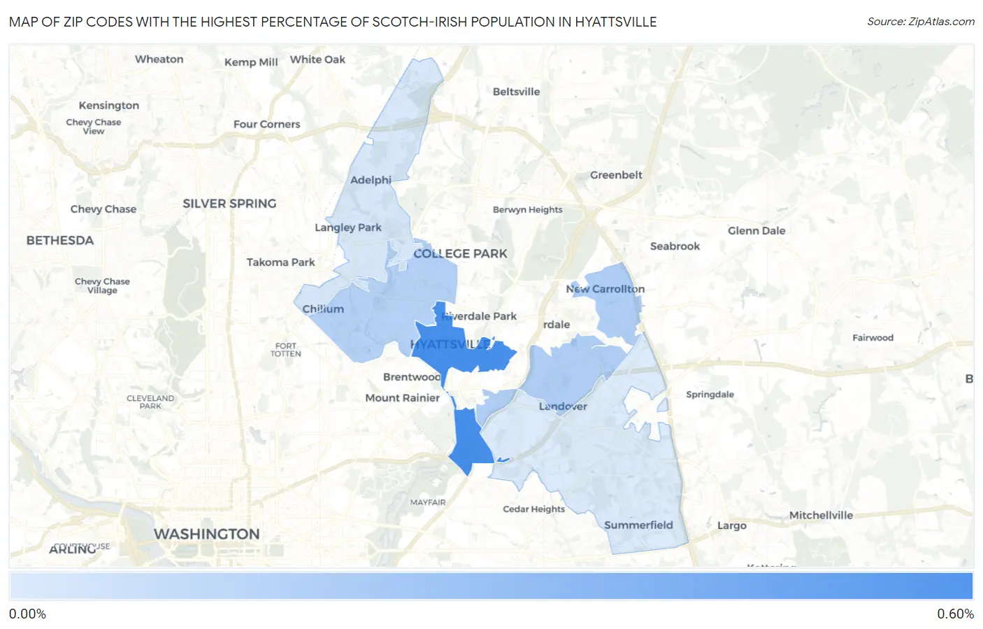Zip Codes with the Highest Percentage of Scotch-Irish Population in Hyattsville Map