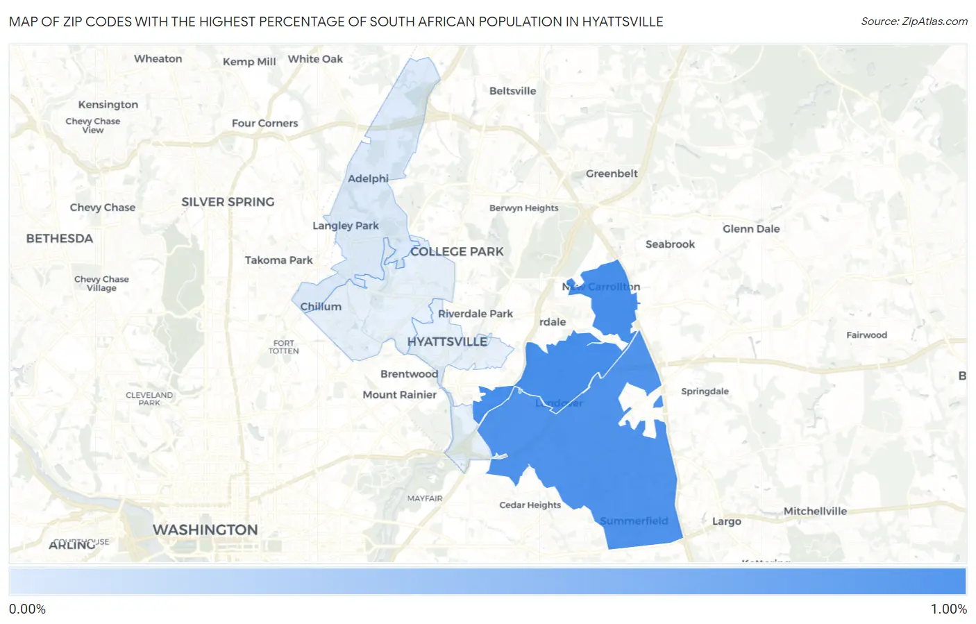 Zip Codes with the Highest Percentage of South African Population in Hyattsville Map