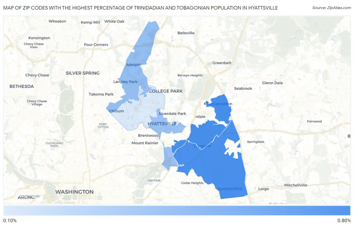 Zip Codes with the Highest Percentage of Trinidadian and Tobagonian Population in Hyattsville Map