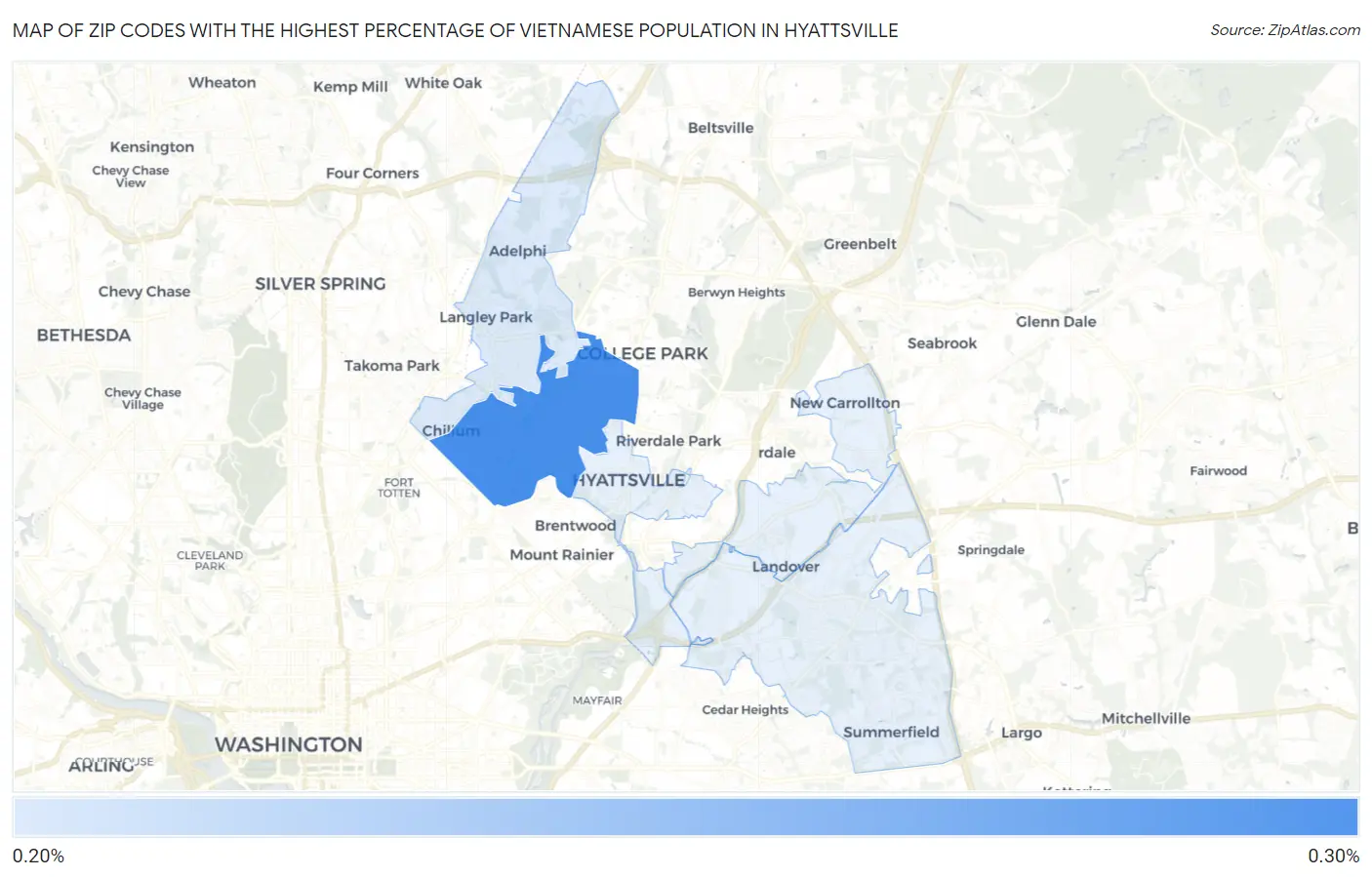 Zip Codes with the Highest Percentage of Vietnamese Population in Hyattsville Map