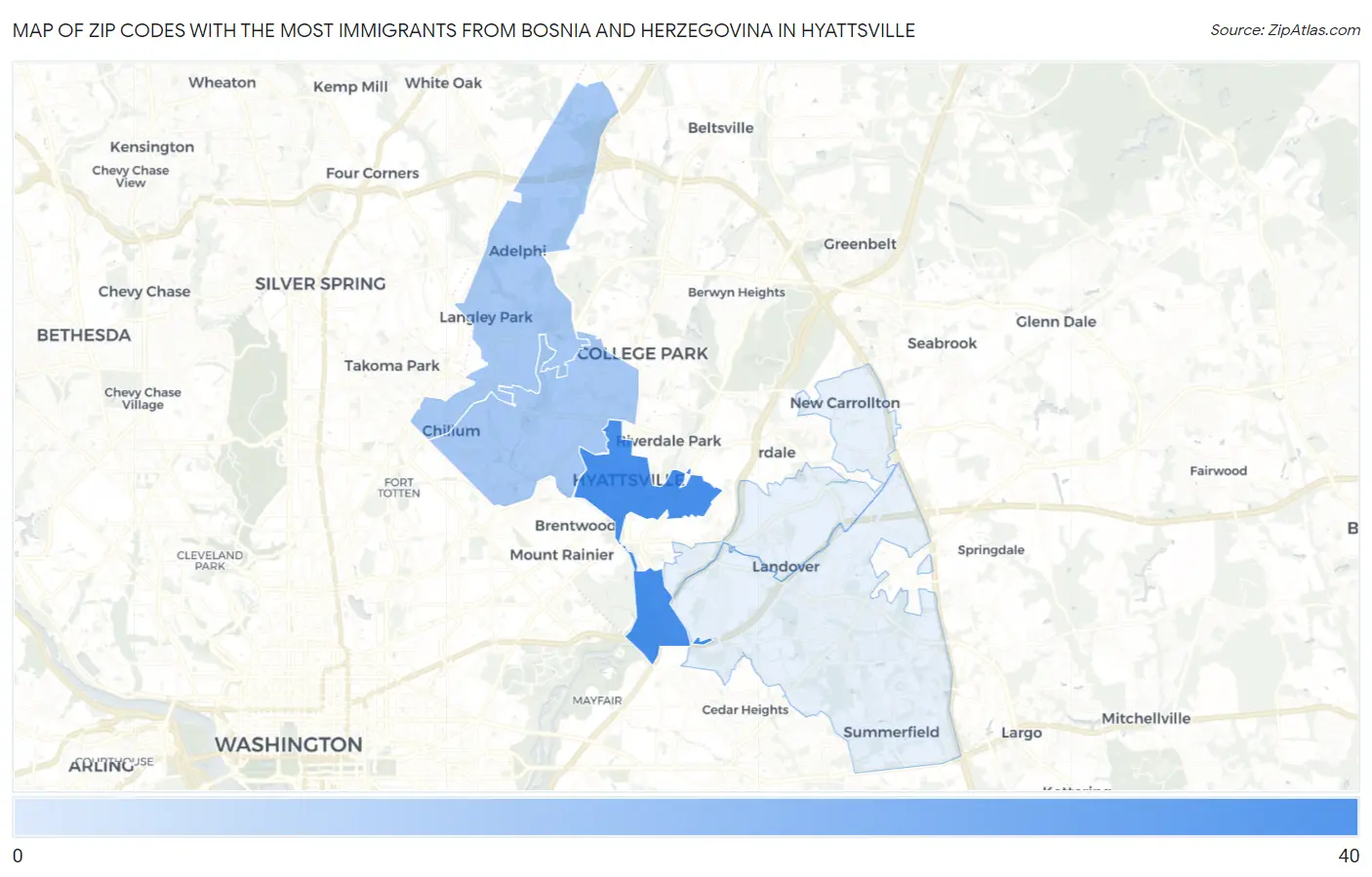 Zip Codes with the Most Immigrants from Bosnia and Herzegovina in Hyattsville Map