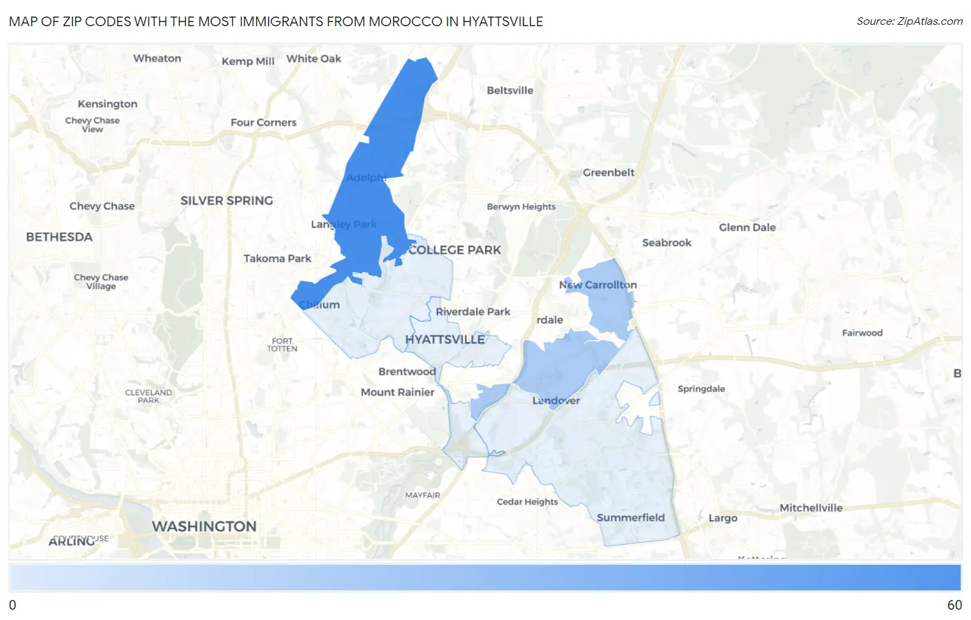 Zip Codes with the Most Immigrants from Morocco in Hyattsville Map
