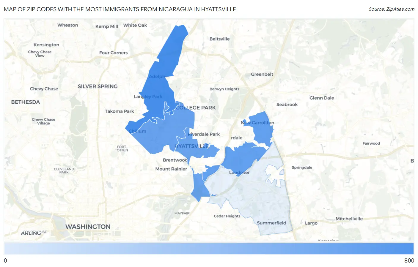 Zip Codes with the Most Immigrants from Nicaragua in Hyattsville Map