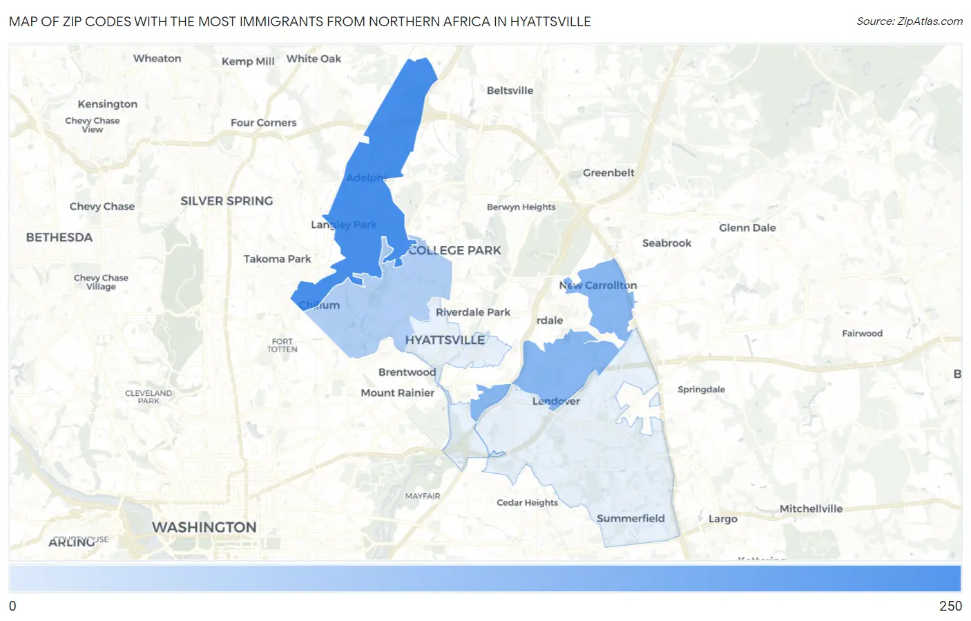 Zip Codes with the Most Immigrants from Northern Africa in Hyattsville Map