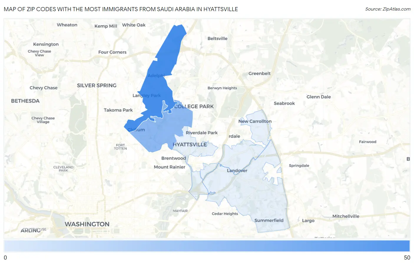 Zip Codes with the Most Immigrants from Saudi Arabia in Hyattsville Map